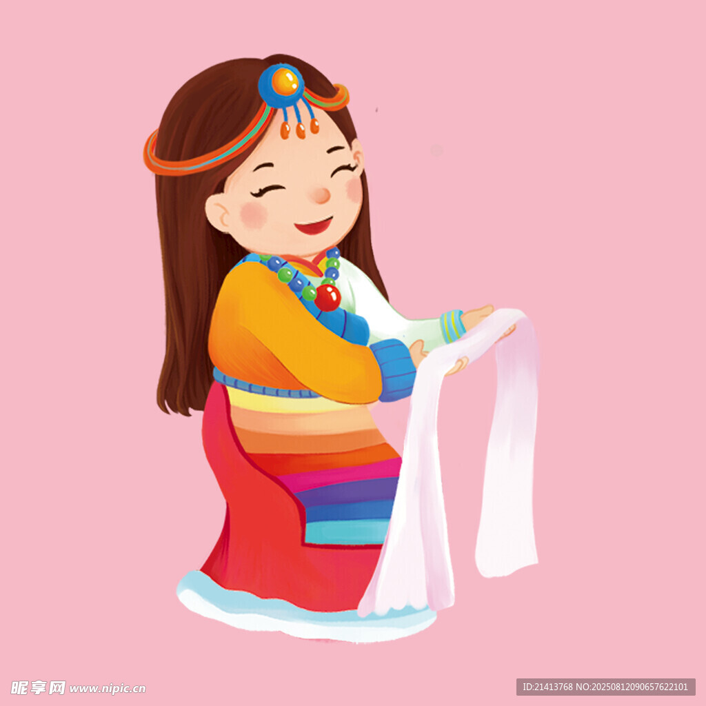 藏族女孩手持哈达献祝福