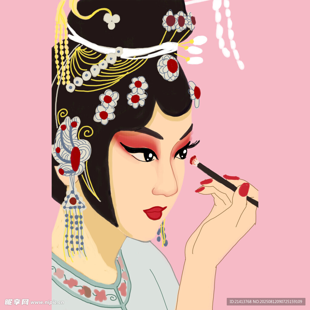 京剧旦角精致妆容描绘