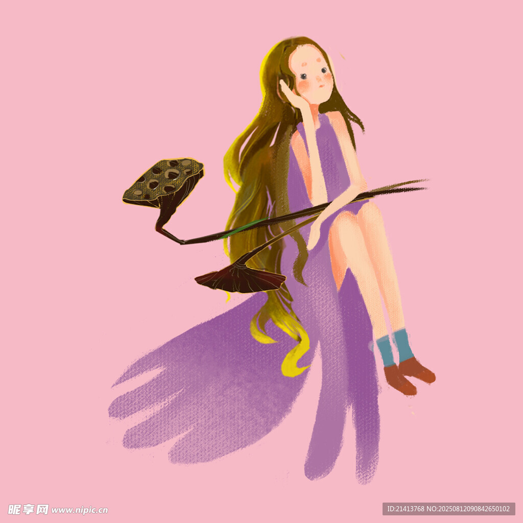 骑扫帚的奇幻长发少女