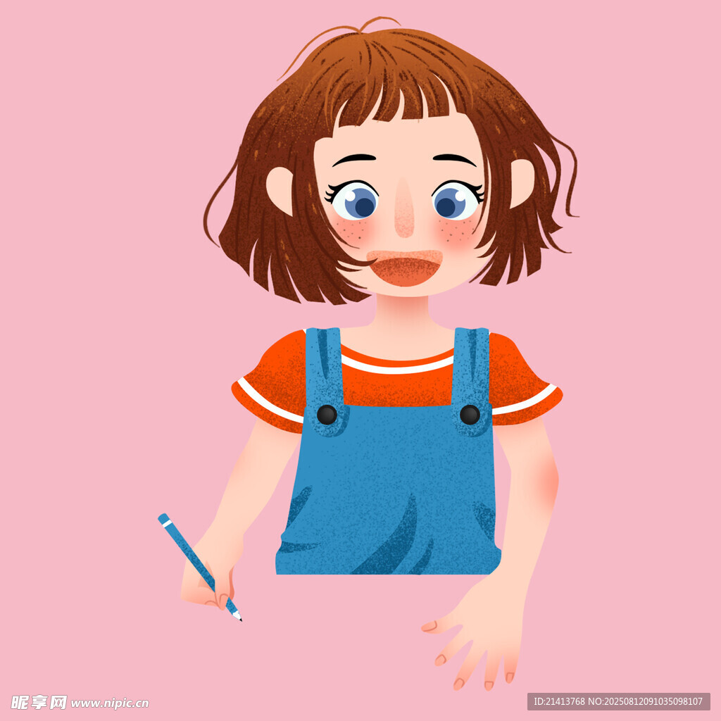 可爱女孩手持画笔准备创作