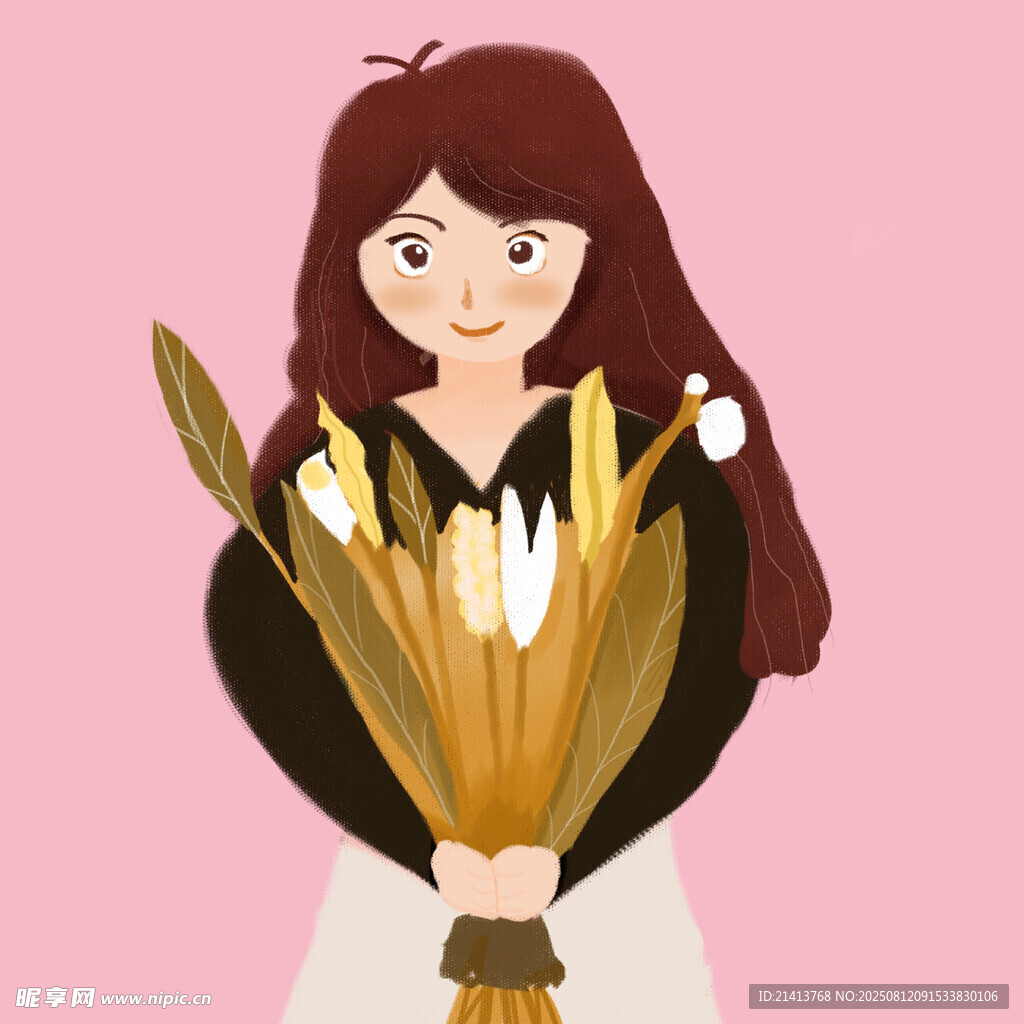 手持花束的美丽女孩