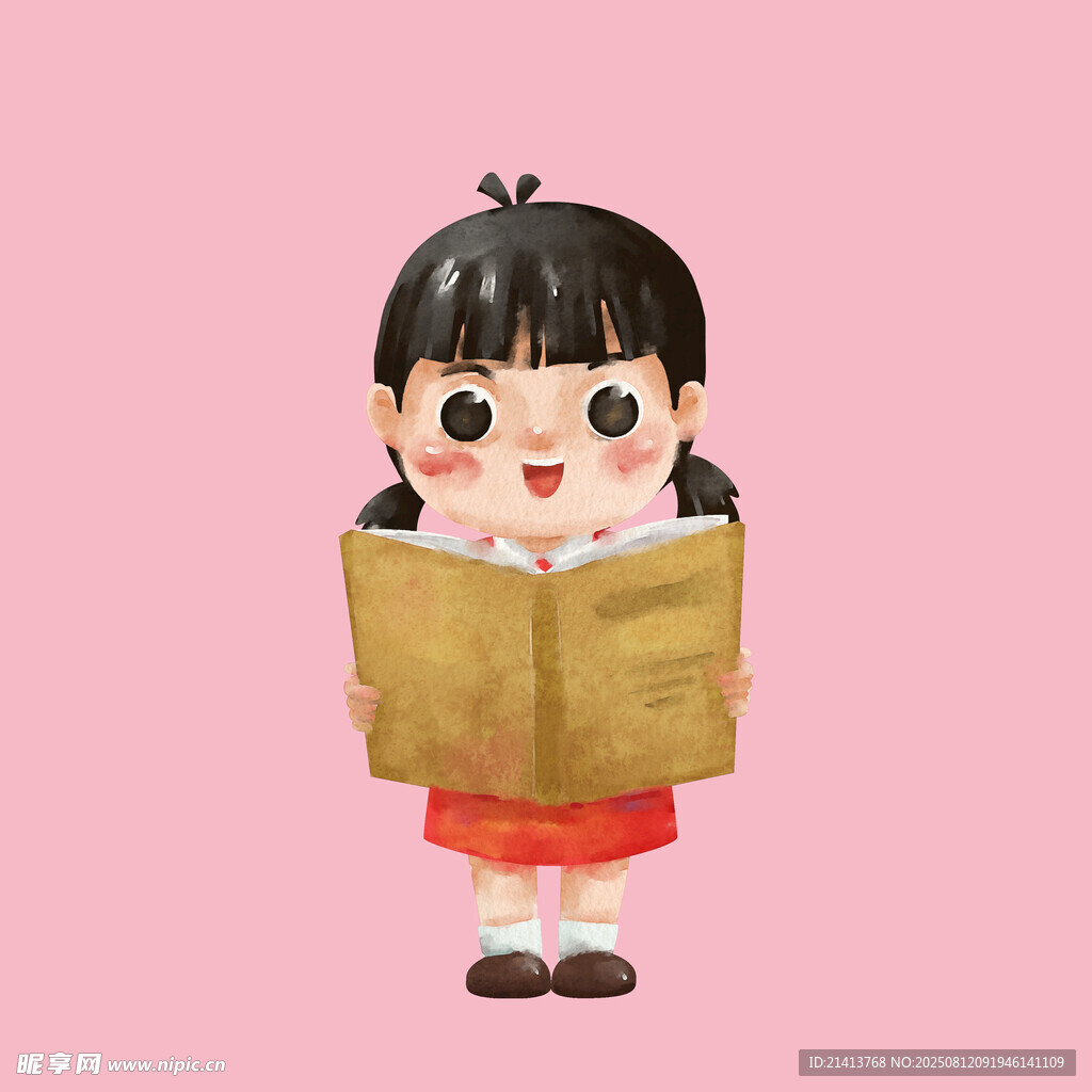 小女孩专注阅读可爱模样