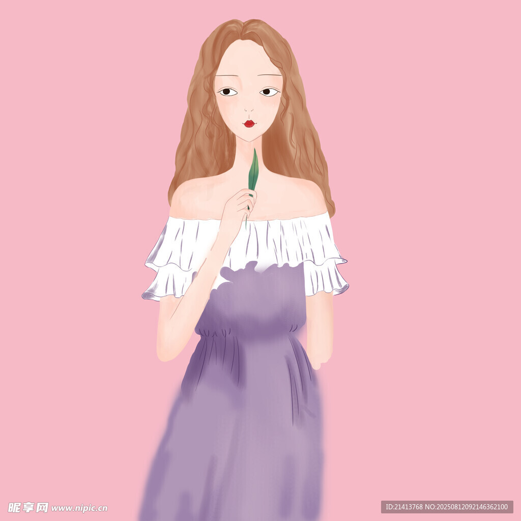 紫衣露肩少女优雅姿态