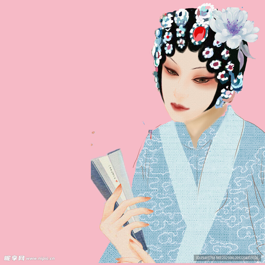 京剧扮相女子手持折扇