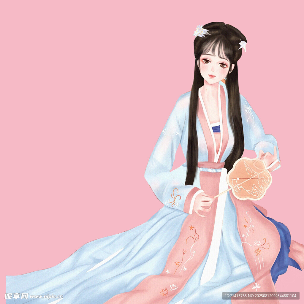 古风汉服女子持扇优雅坐