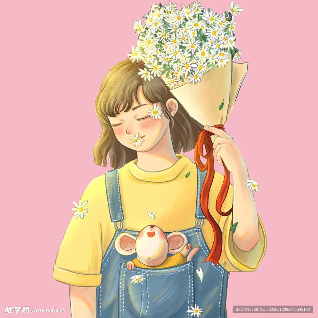 怀抱花束的可爱女孩
