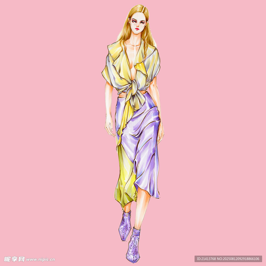 时尚女士彩色连衣裙插画