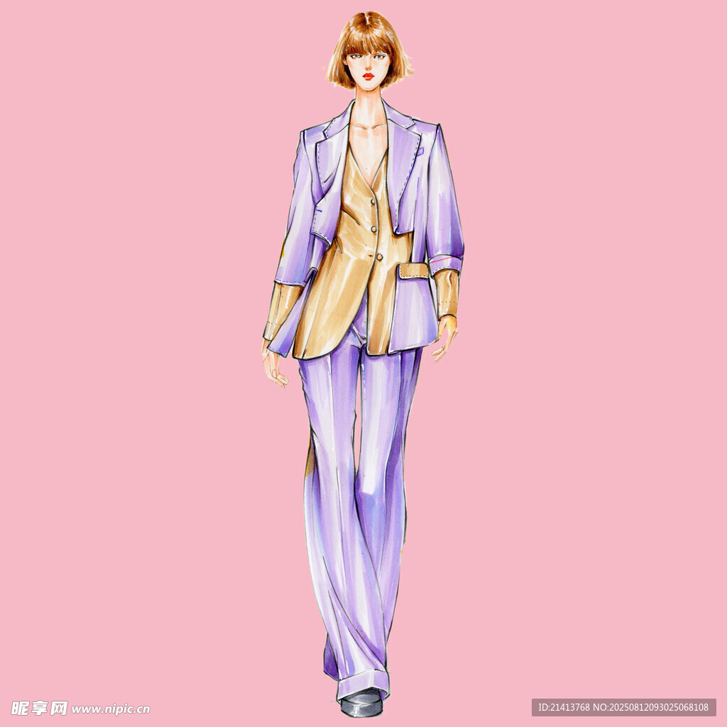 时尚女士紫色套装穿搭展示