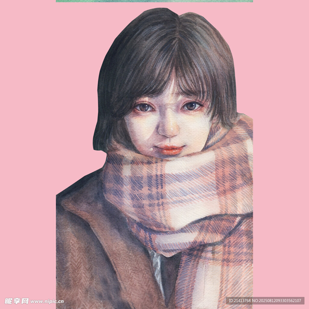 冬日围巾少女肖像