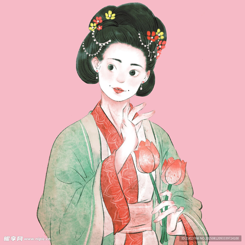 古风汉服女子手持花朵