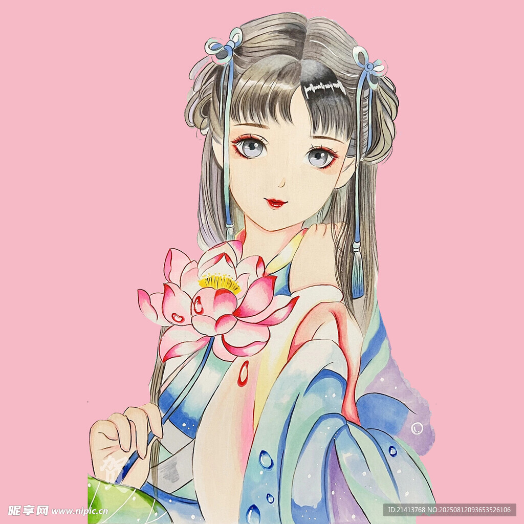 古风少女手持莲花