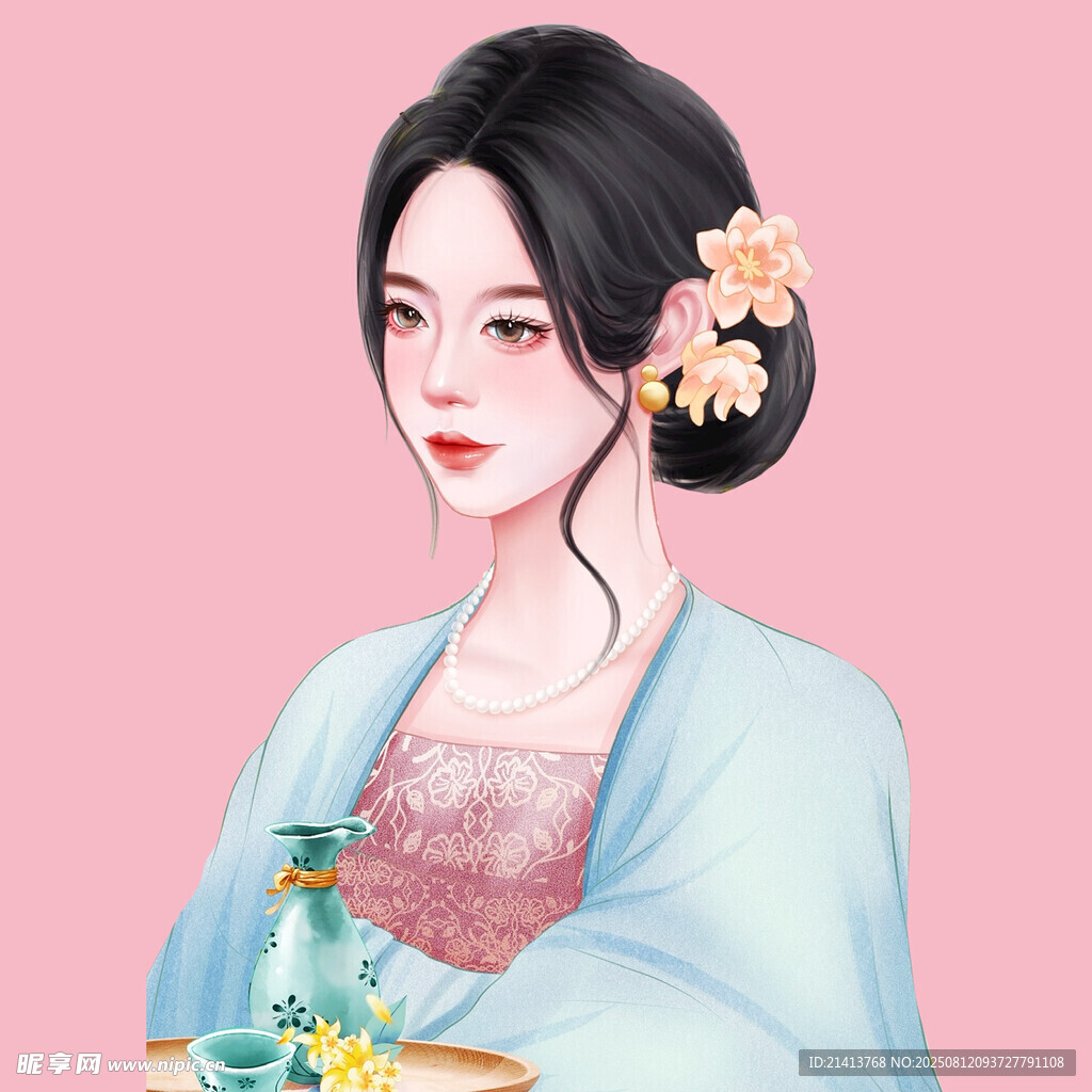 古风佳人持花优雅浅笑