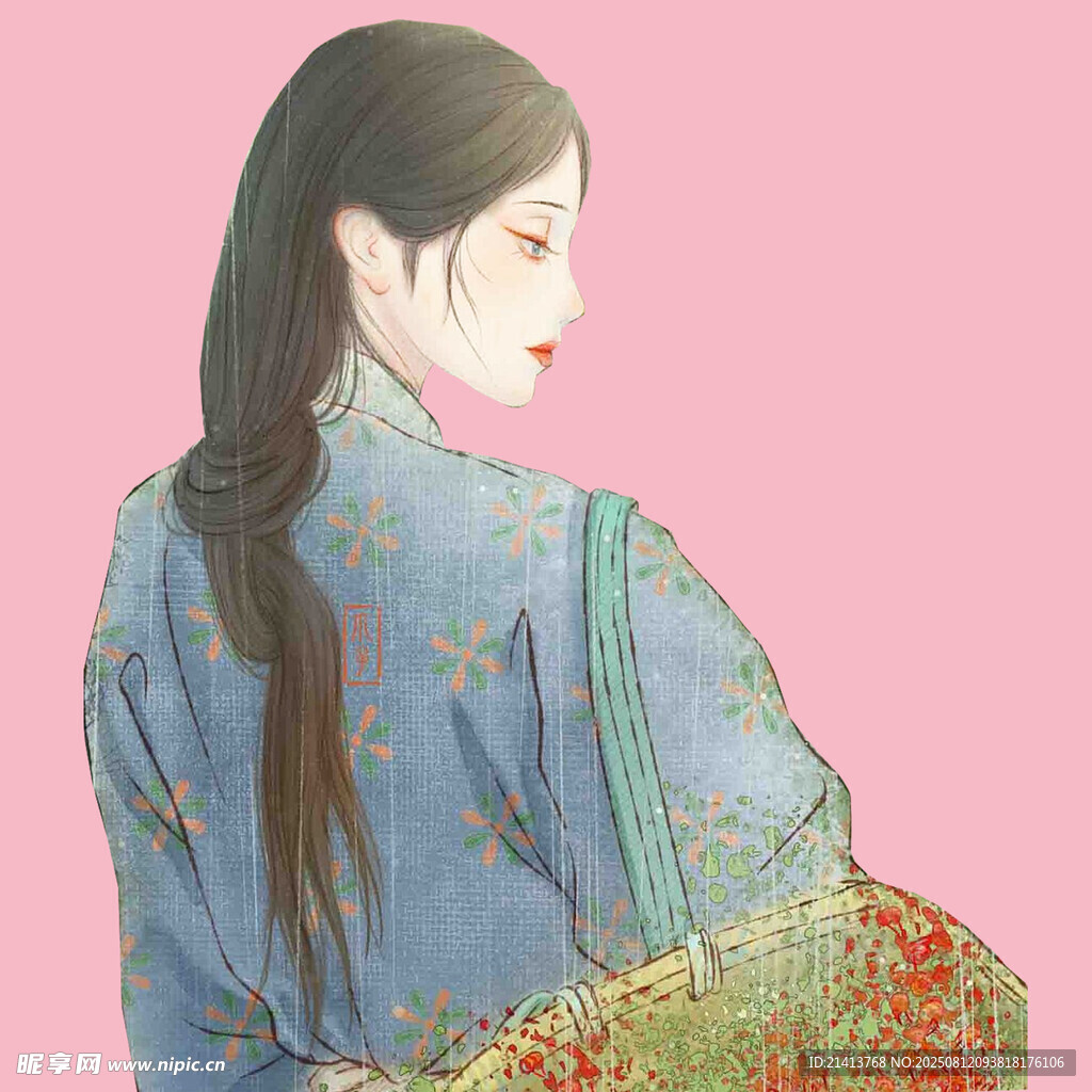 古风女子持花侧影