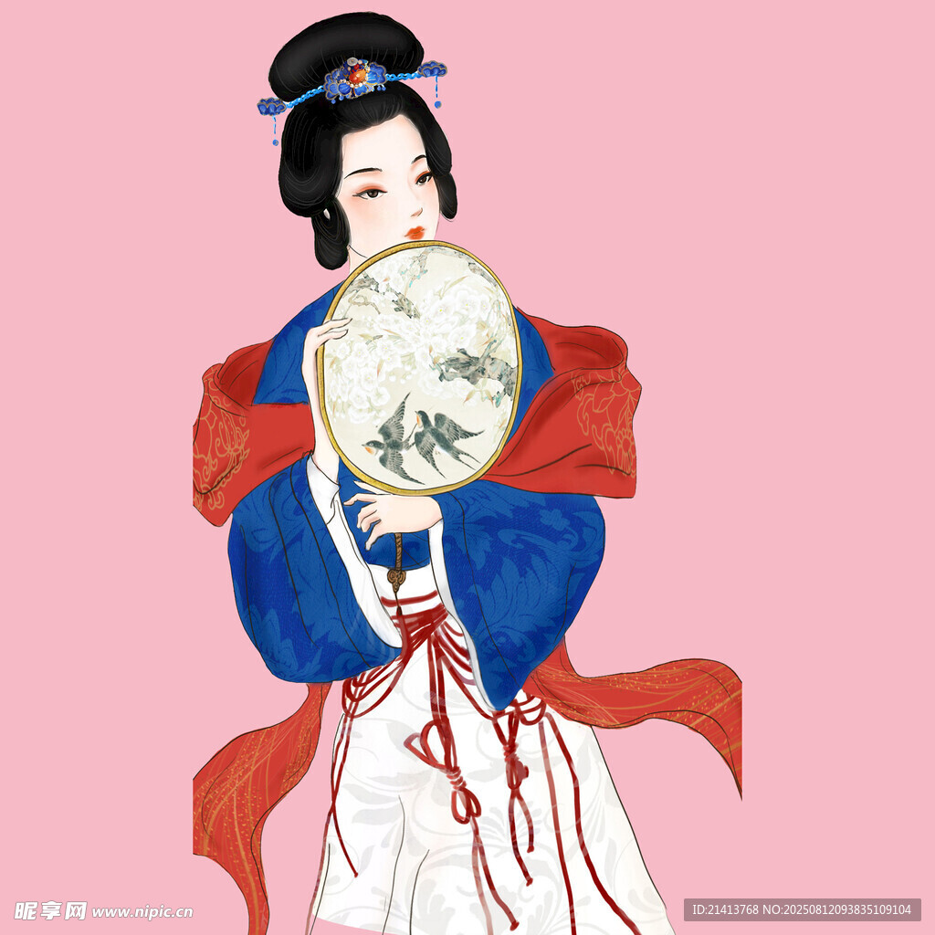 古风汉服女子持扇图