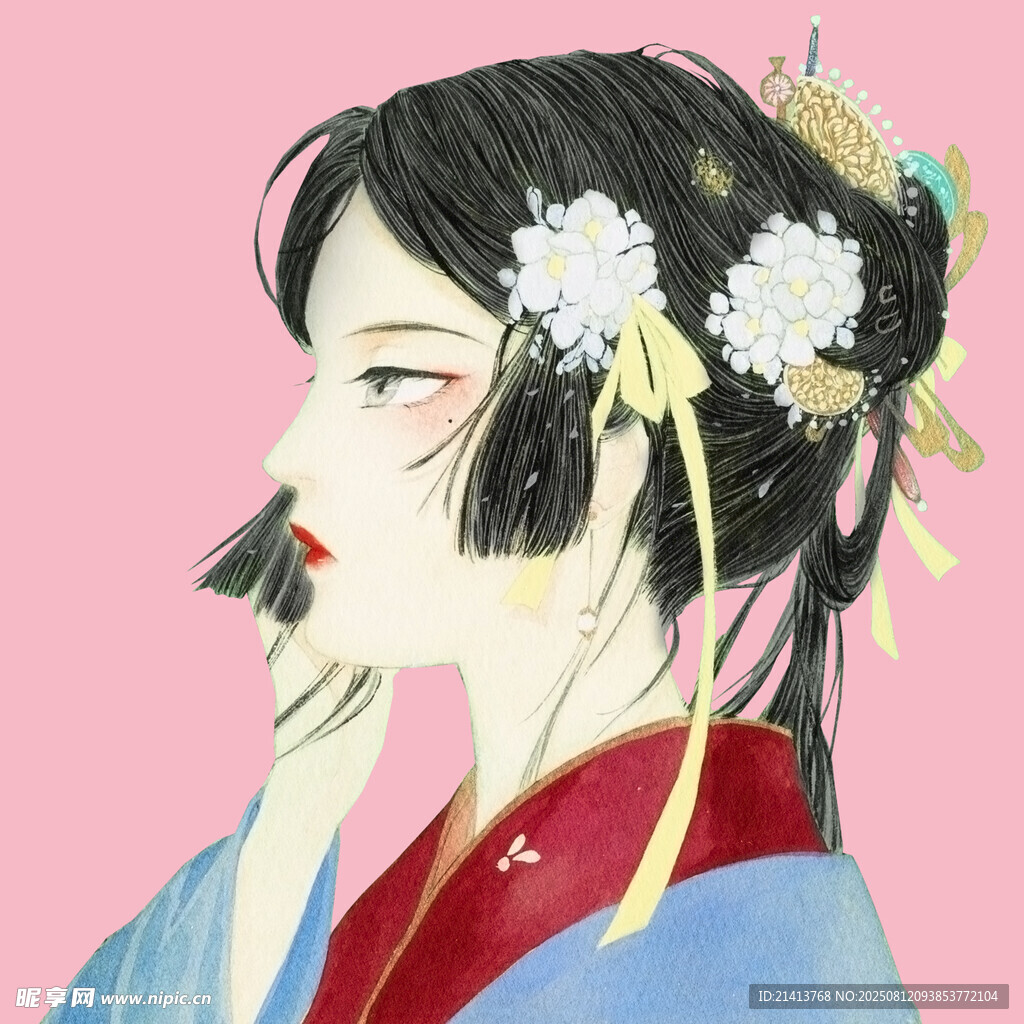古风女子发间簪花侧颜