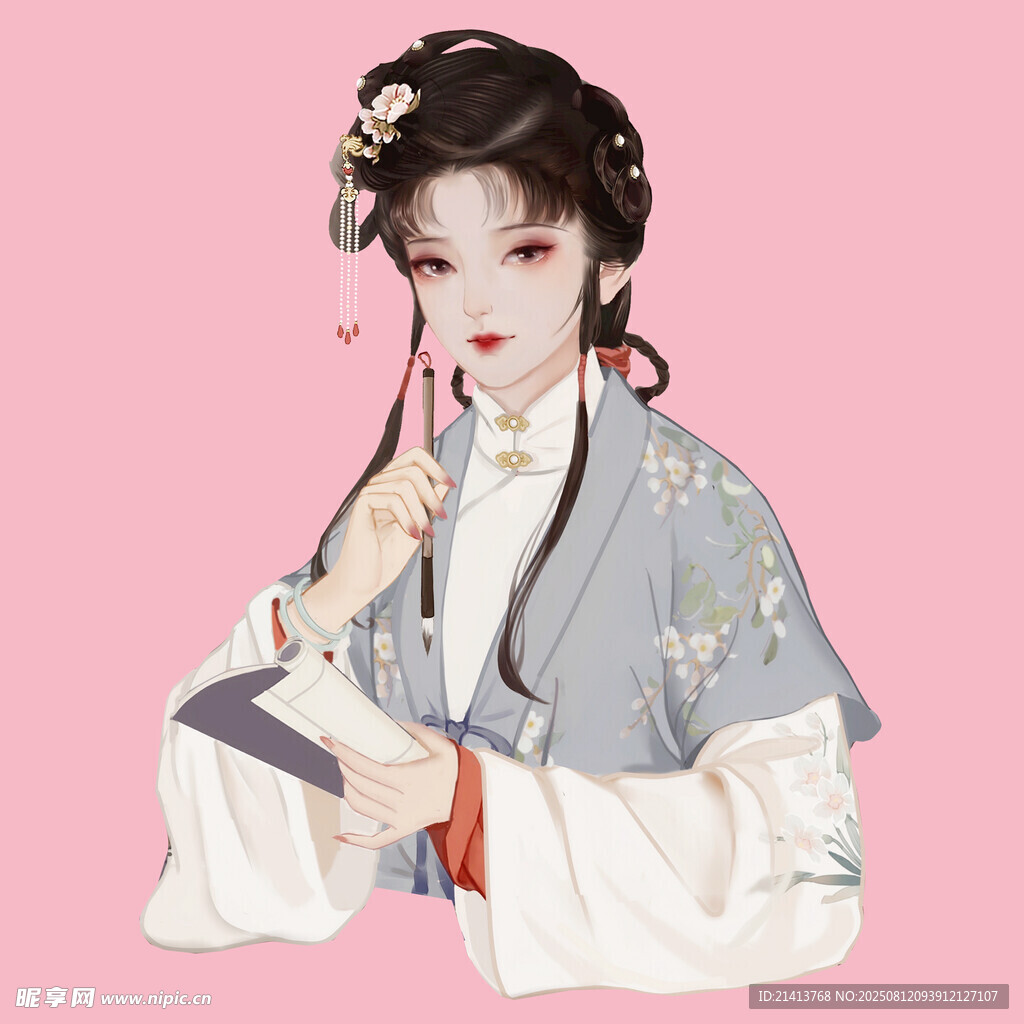 古风佳人持扇优雅模样