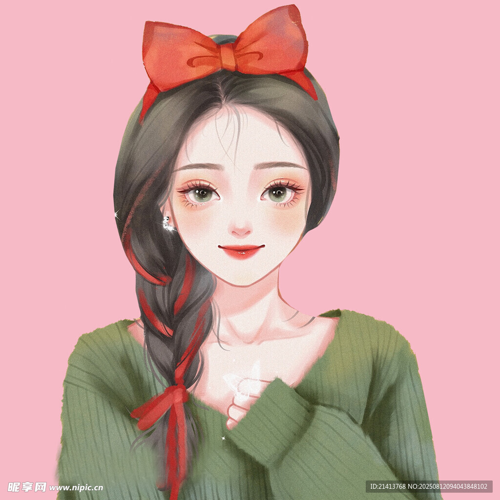 绿衣蝴蝶结女孩甜美形象