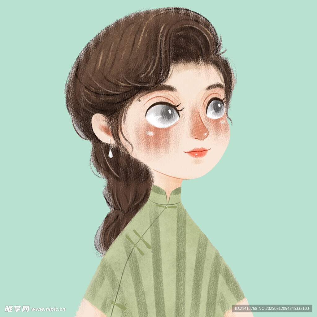 复古风扎辫少女插画
