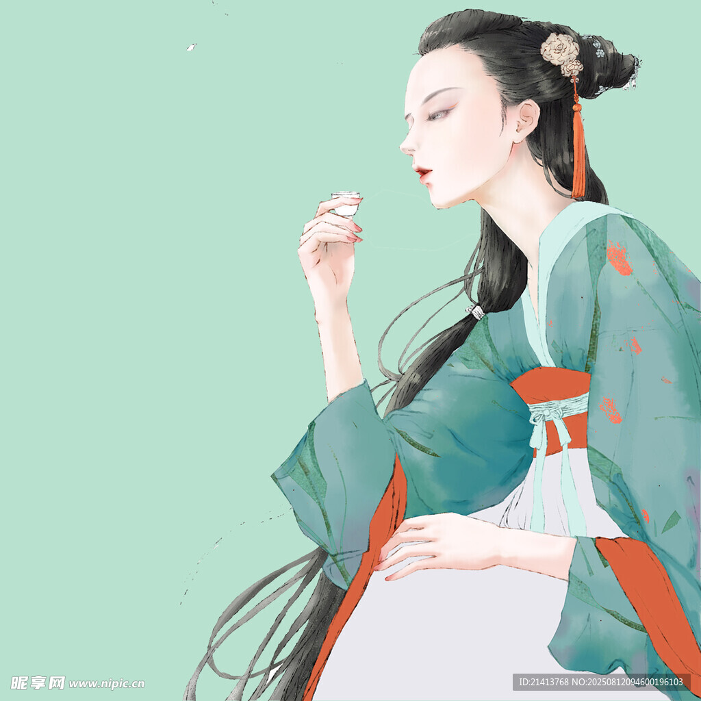 古风女子轻嗅花香