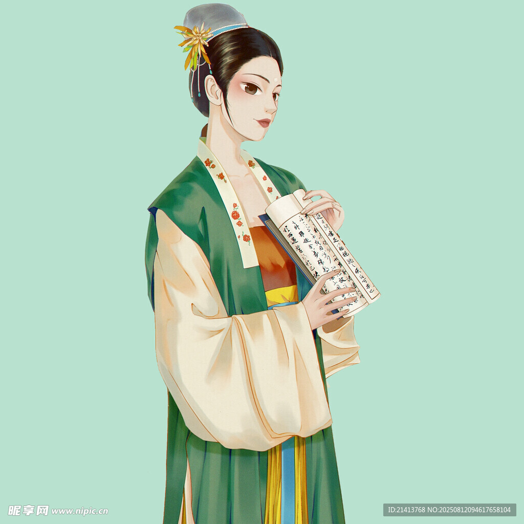 古风女子持书优雅而立