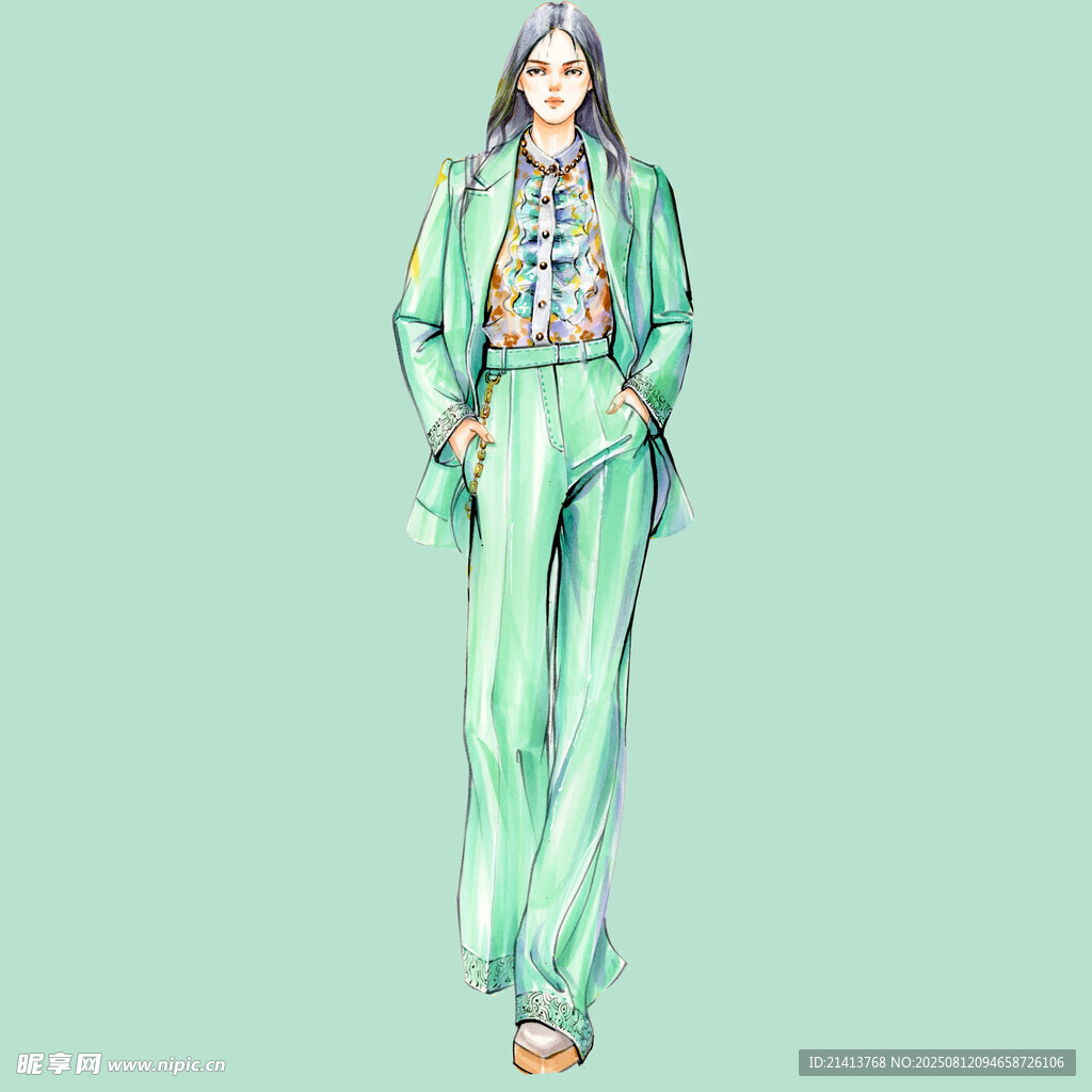 绿色系时尚穿搭女性形象