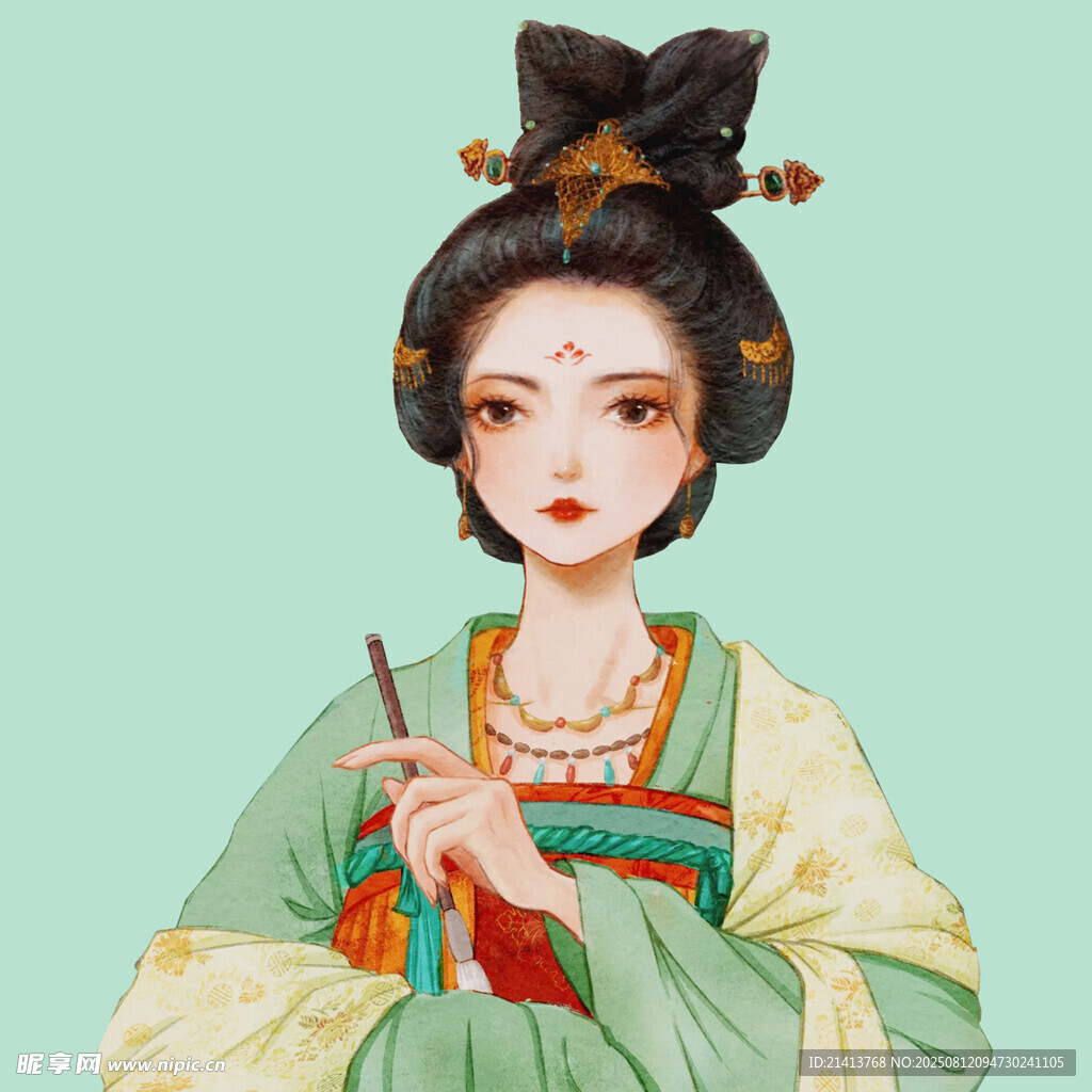 古风唐装女子持笛图