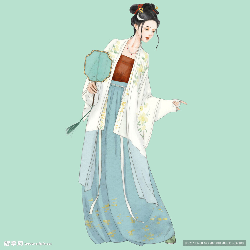 古风汉服女子持扇优雅图