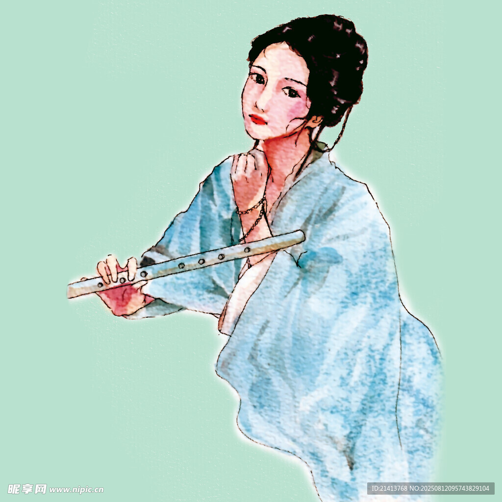 古风女子优雅吹笛