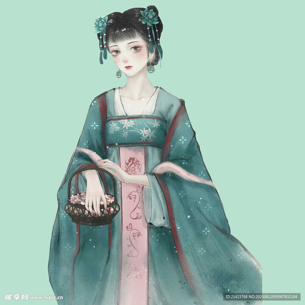 古风汉服女子手持灯笼