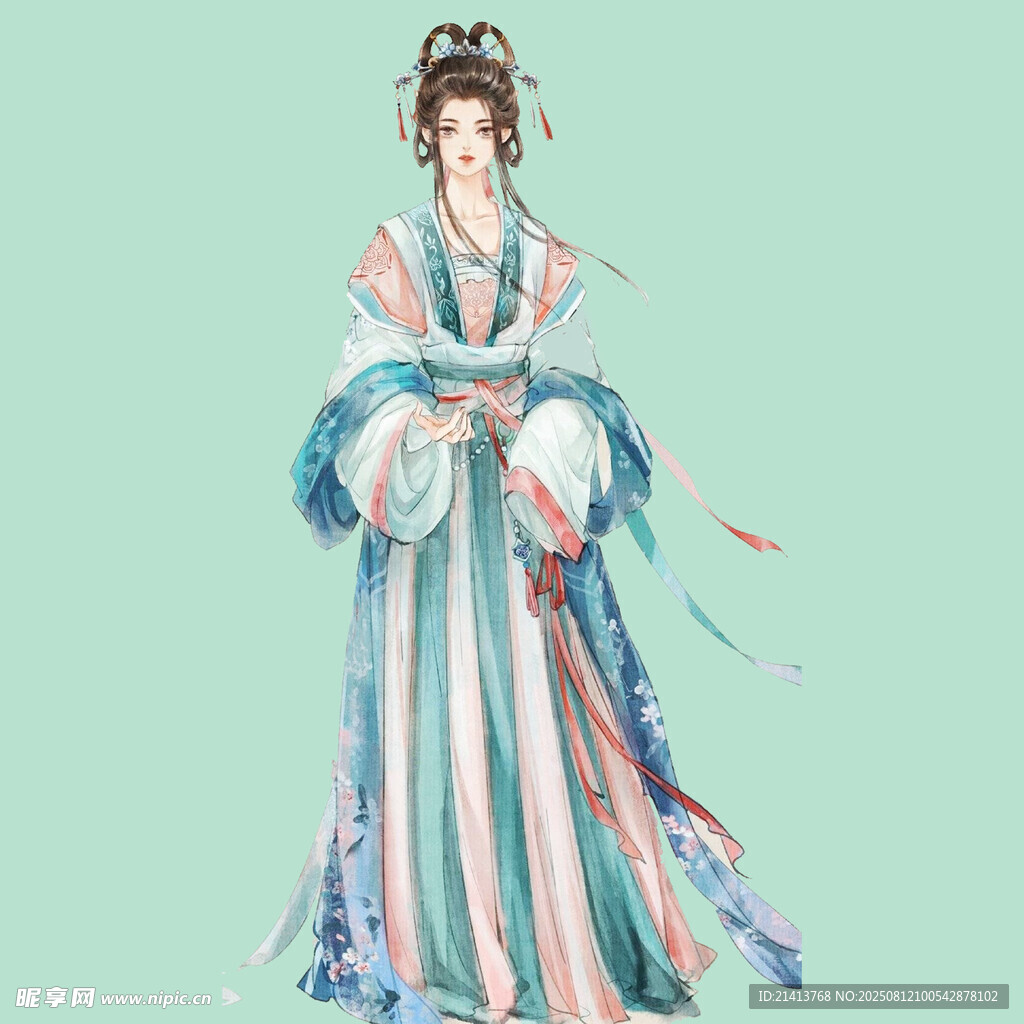 古风汉服女子优雅立像