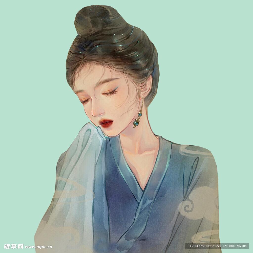 古风女子低眸展温婉气质