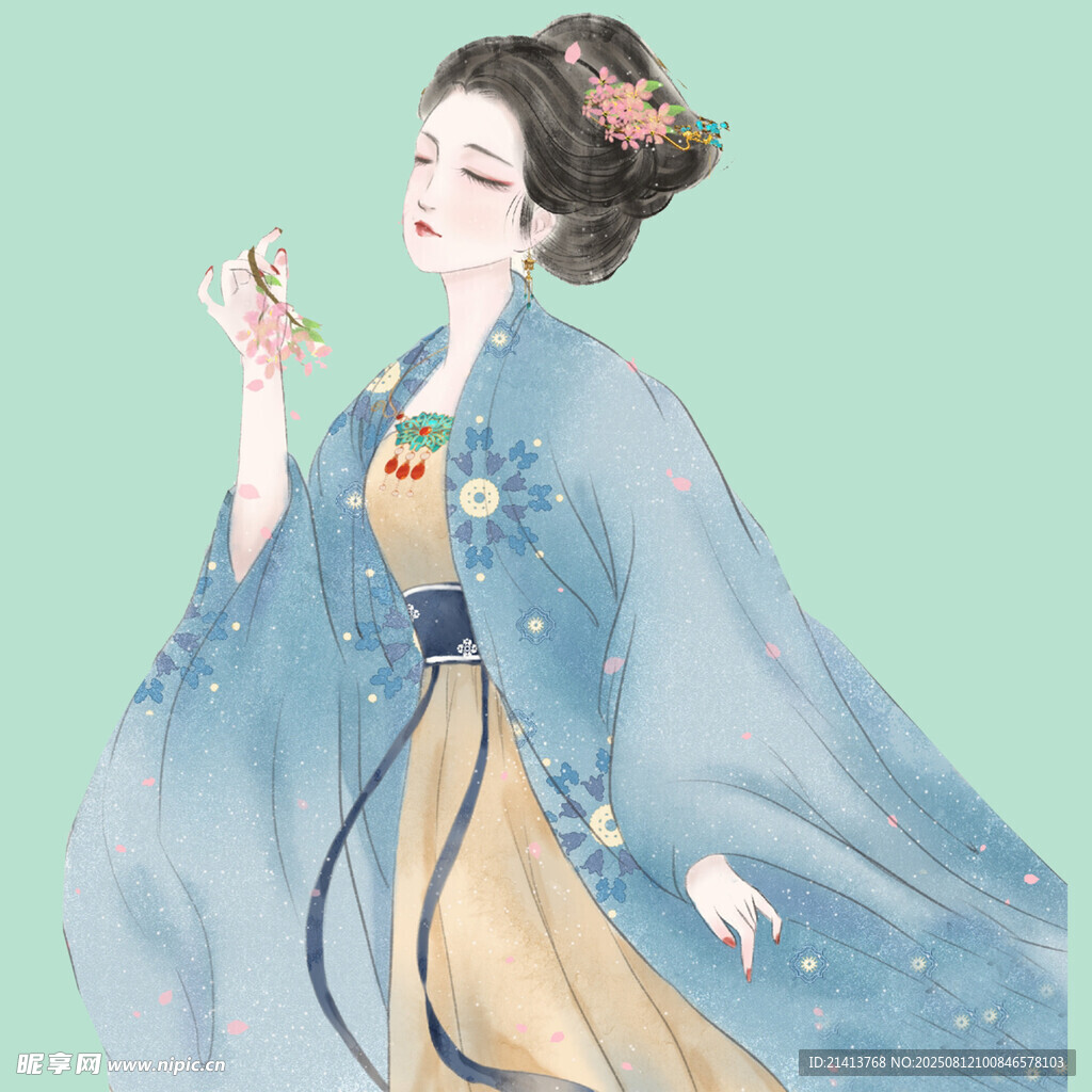 古风佳人持花优雅而立
