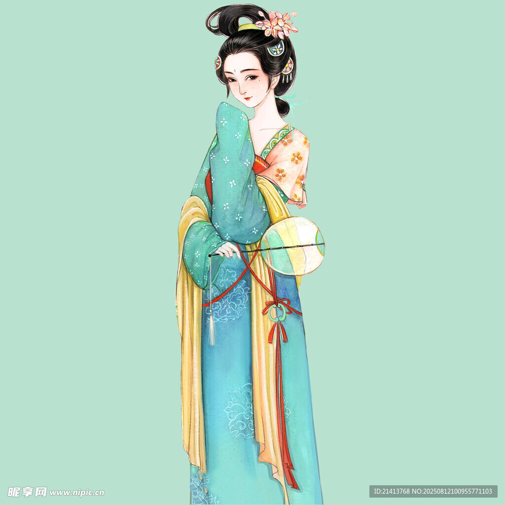 古风唐装女子优雅立姿