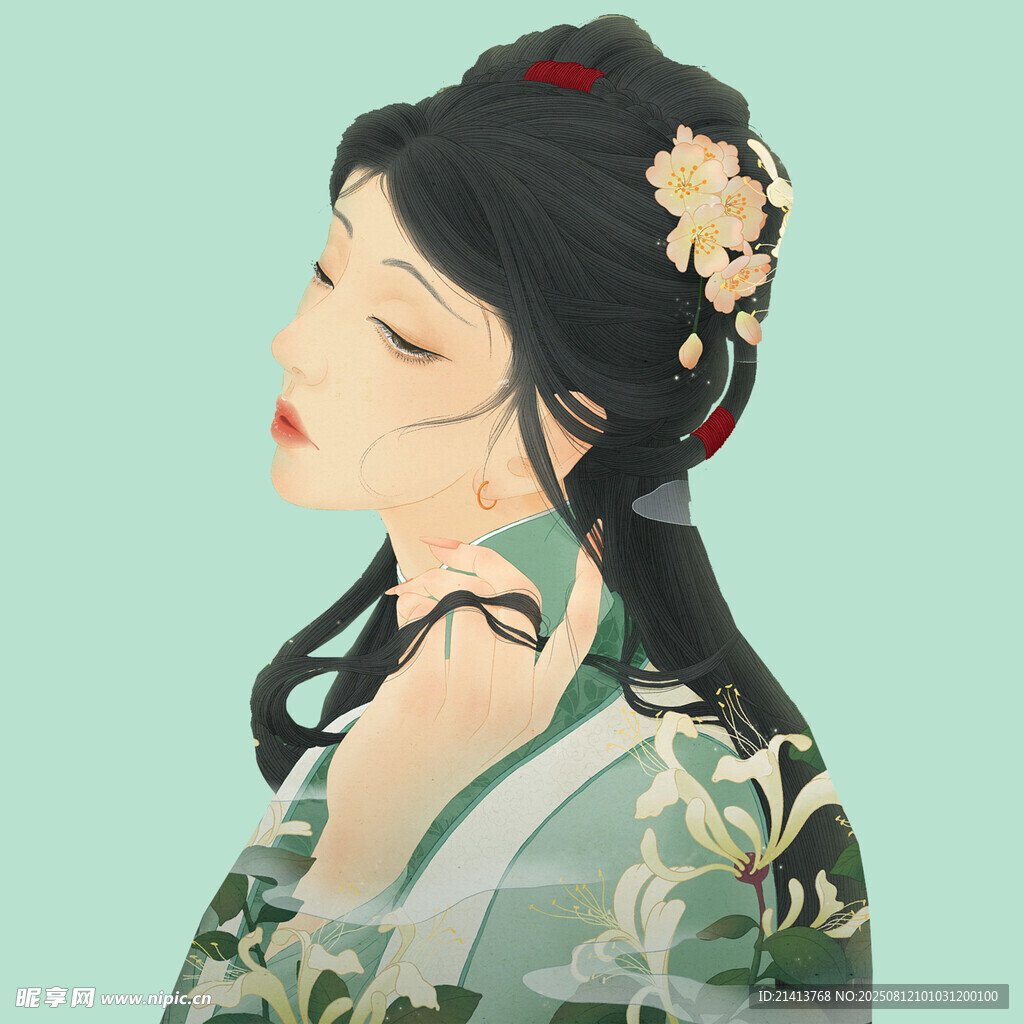 古风女子侧颜 簪花添韵