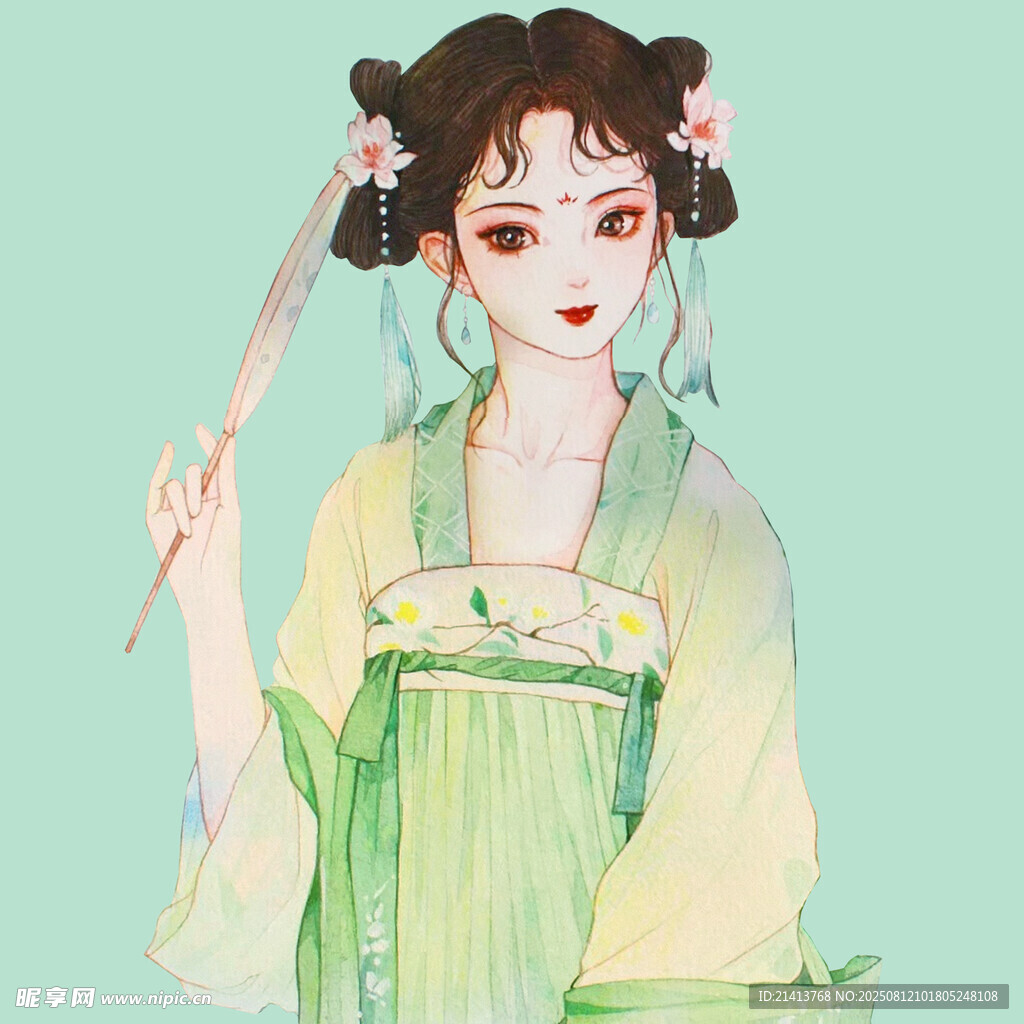 古风汉服女子持扇图