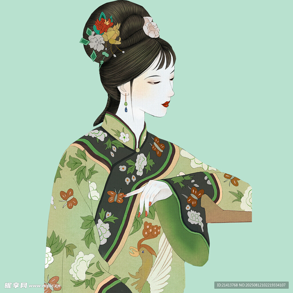 古典优雅的清朝旗装女子