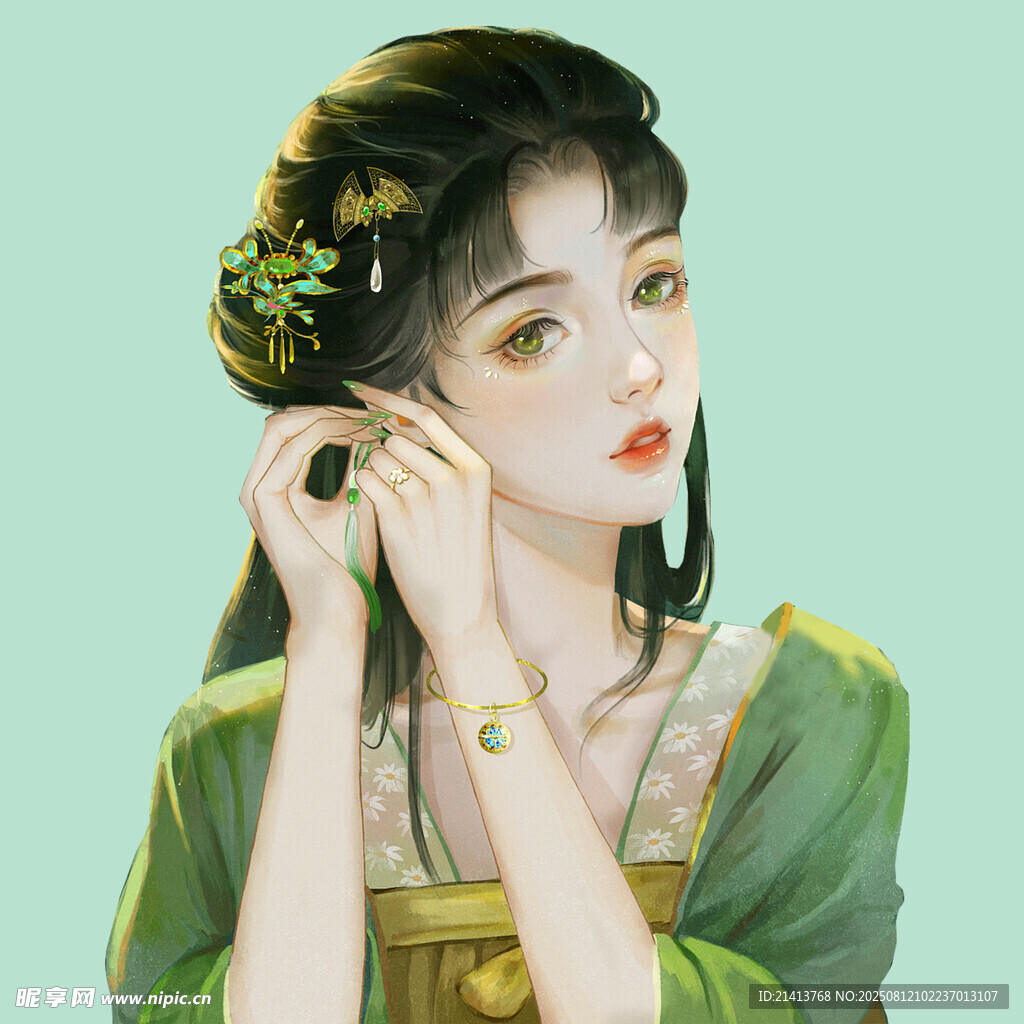 古风佳人 青丝簪花弄姿