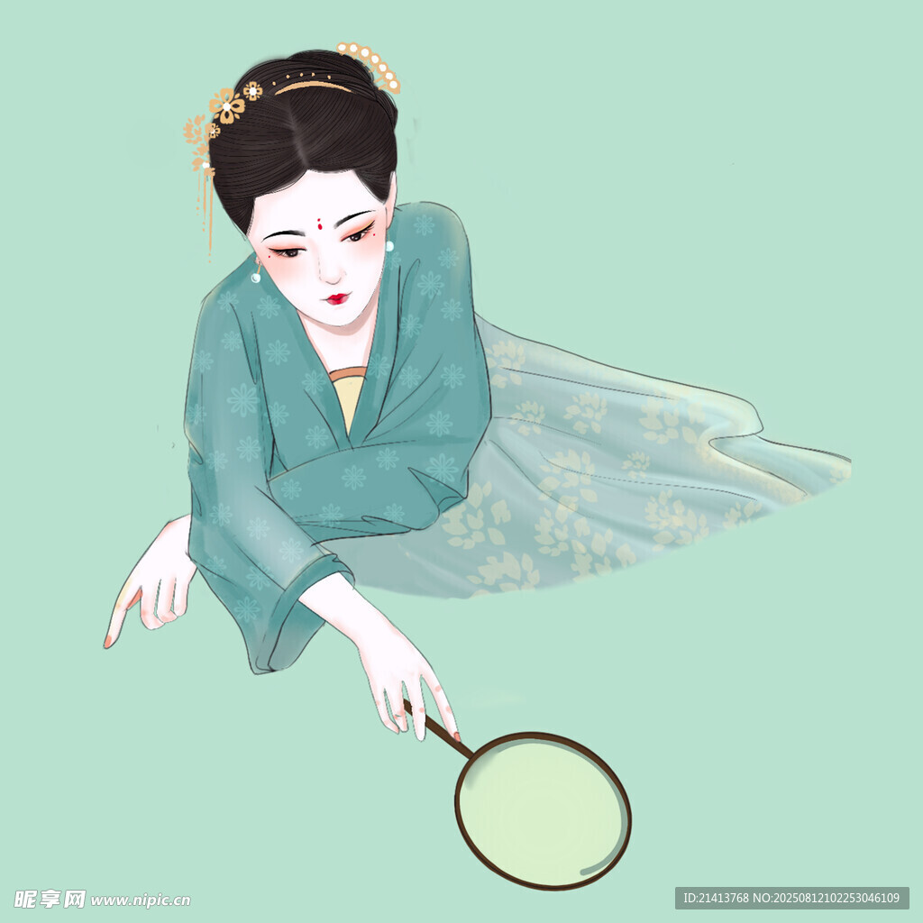 古典女子持镜优雅姿态