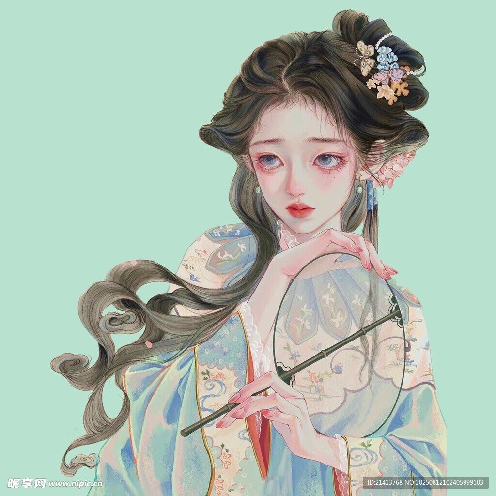 古风佳人持扇优雅图