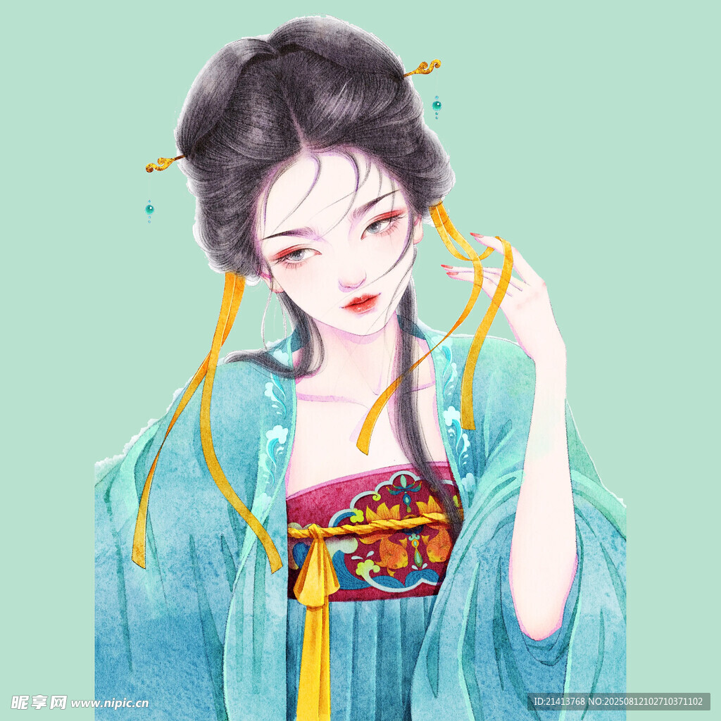 古风女子持发簪优雅模样