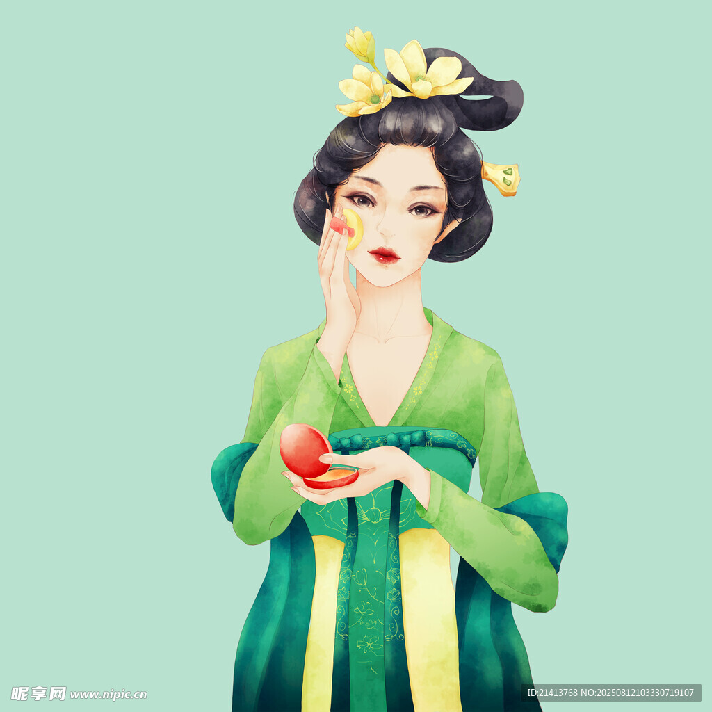 古风汉服女子手持红果