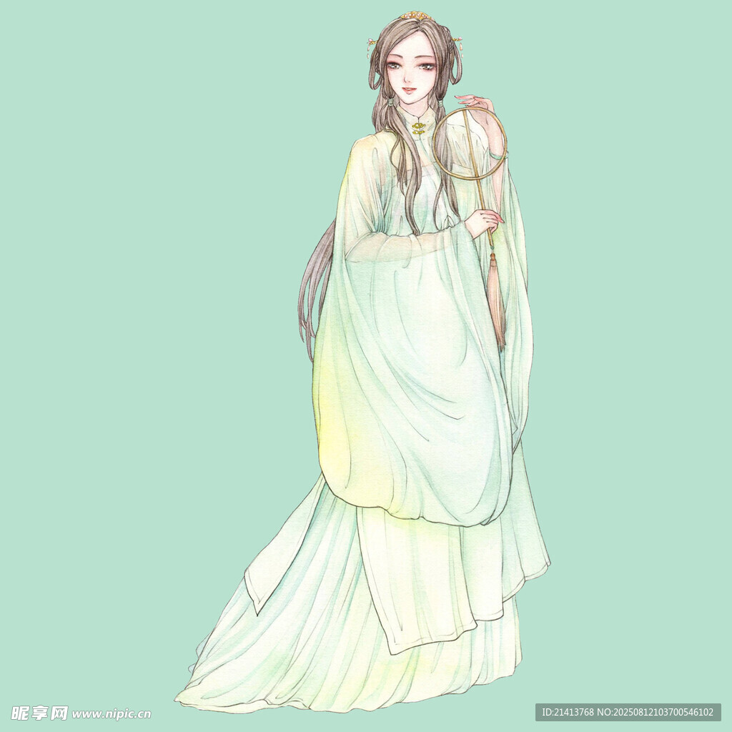 古风长裙女子优雅插画