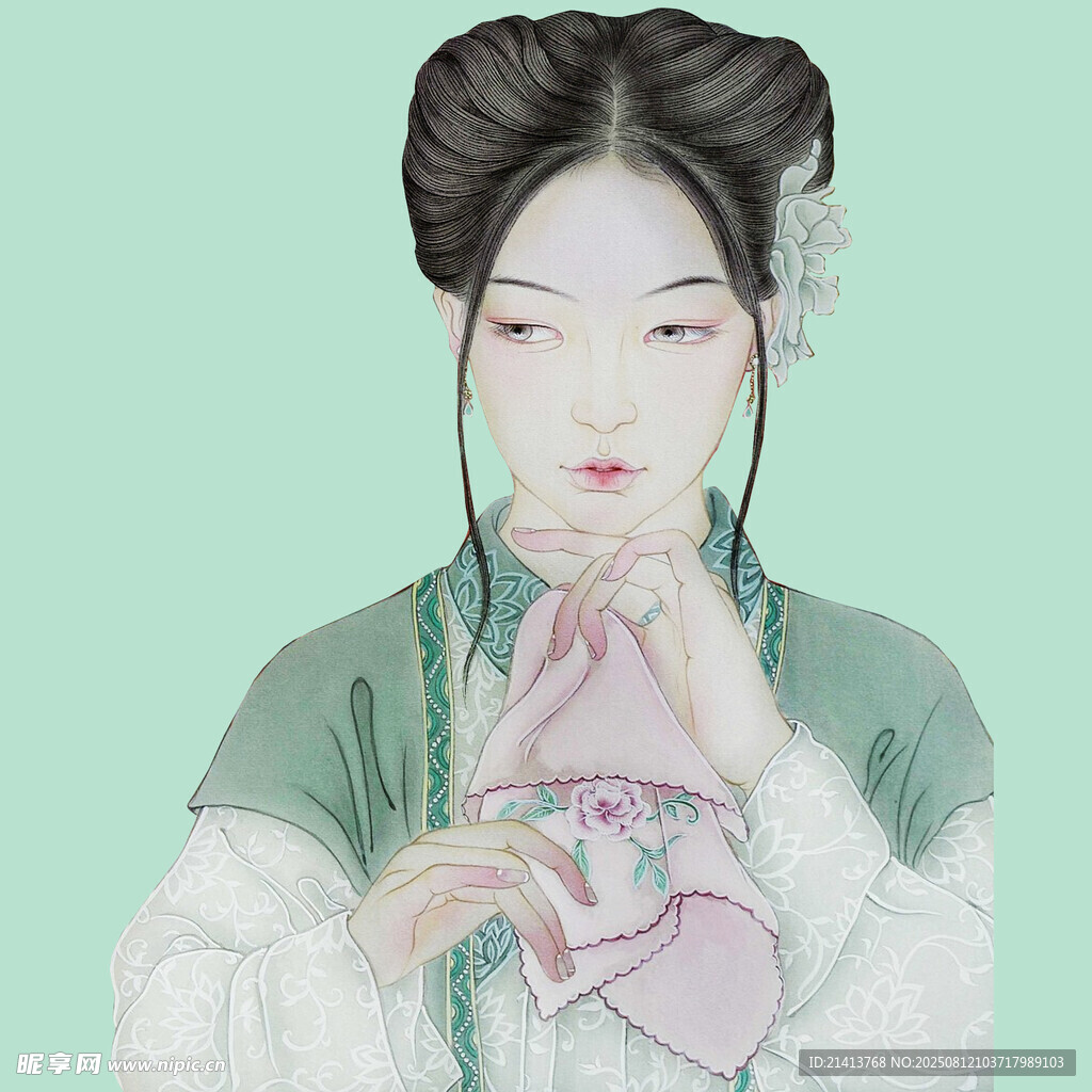 古典佳人 手捧粉帕展温婉