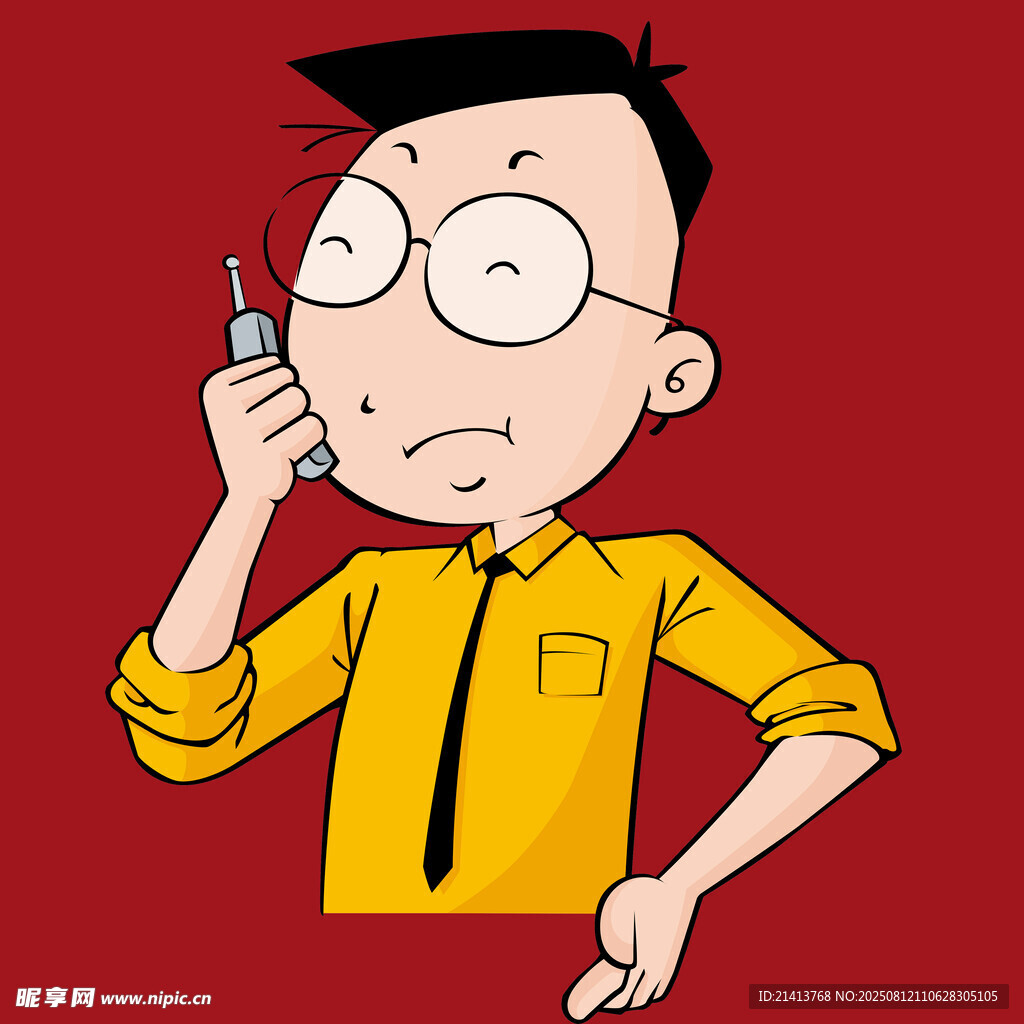 打电话的卡通眼镜男孩