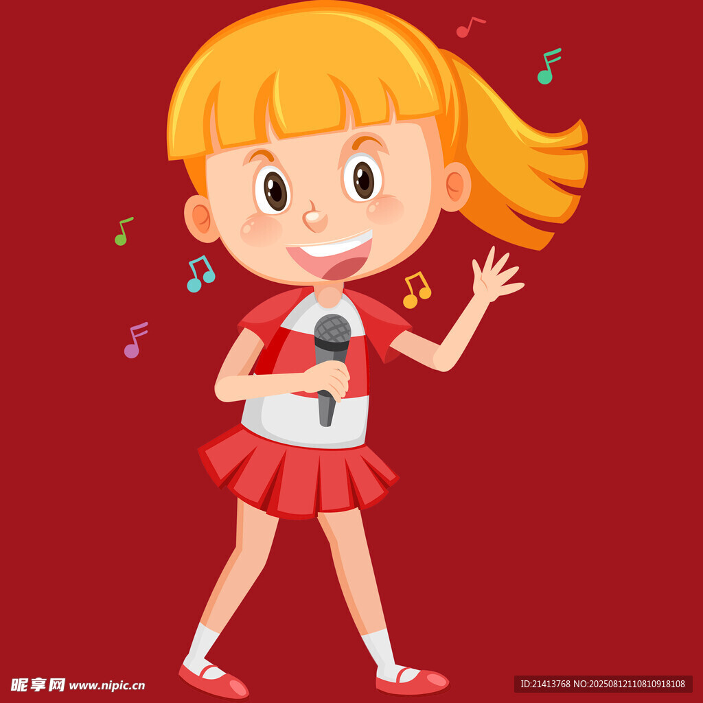 小女孩手持话筒快乐歌唱