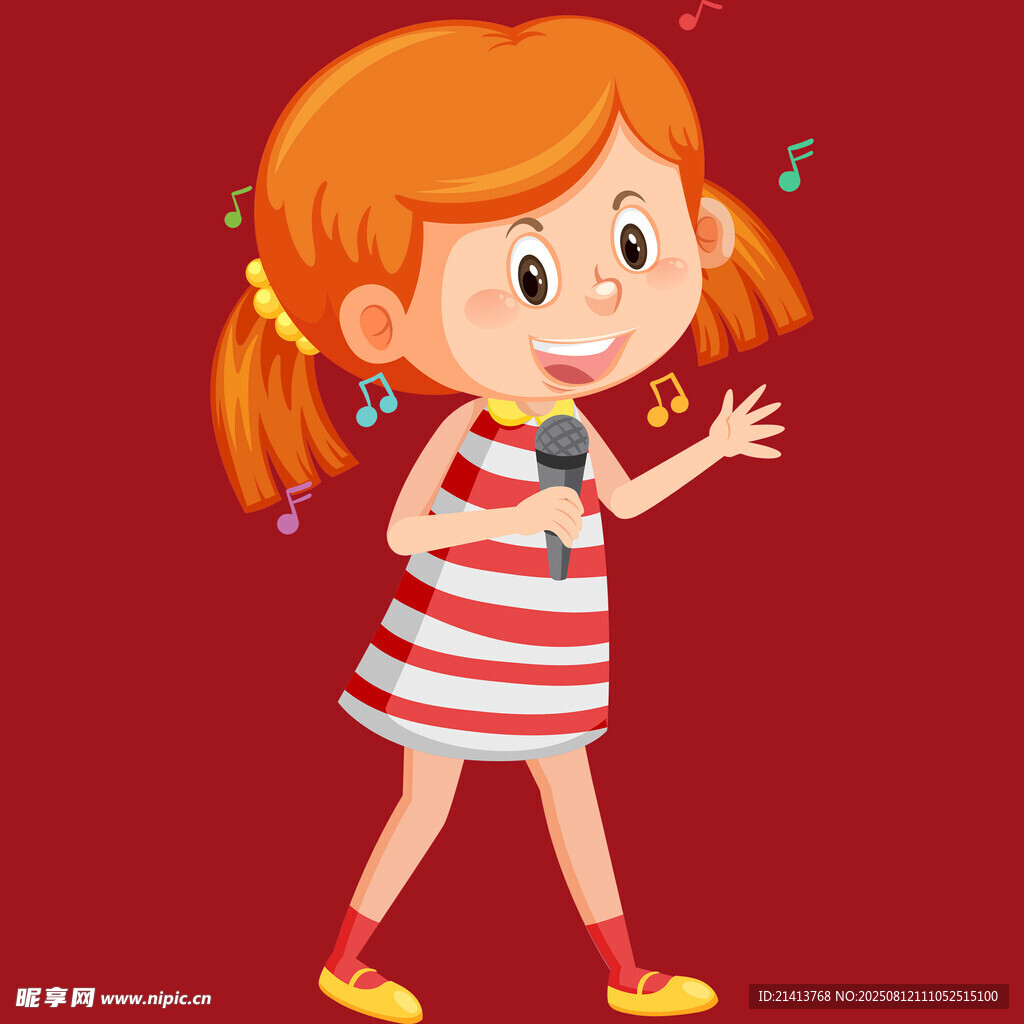 小女孩手持话筒欢快歌唱
