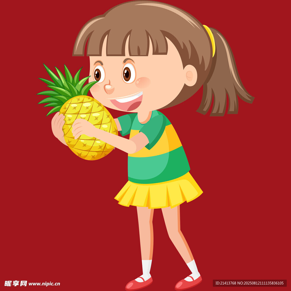 女孩开心抱菠萝