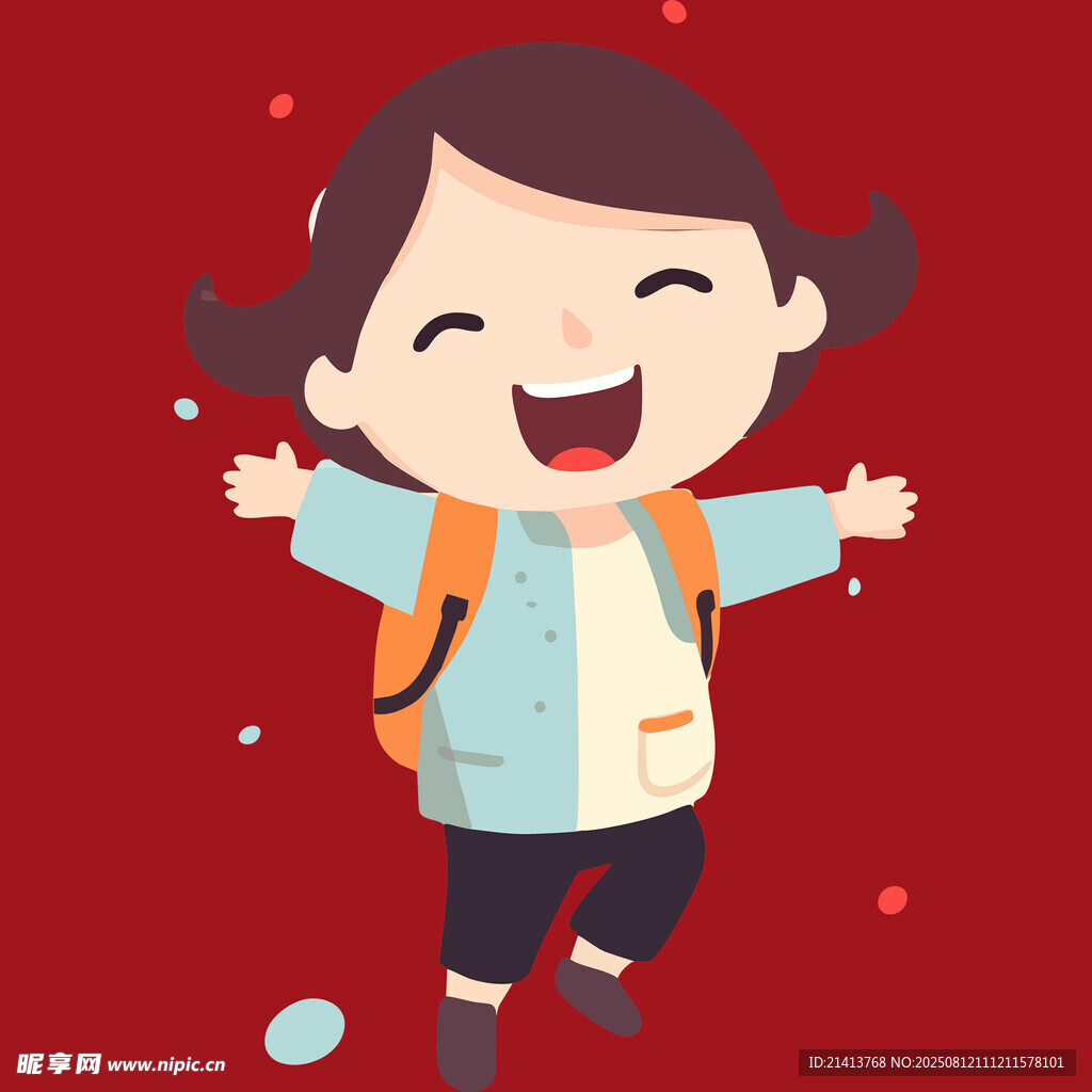 开心上学的小女孩