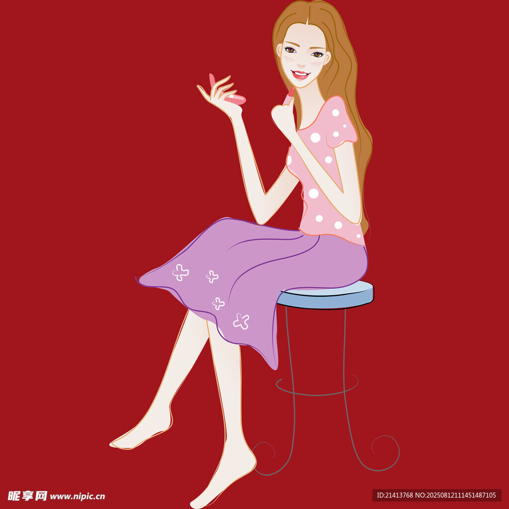 优雅坐姿的时尚长发女性