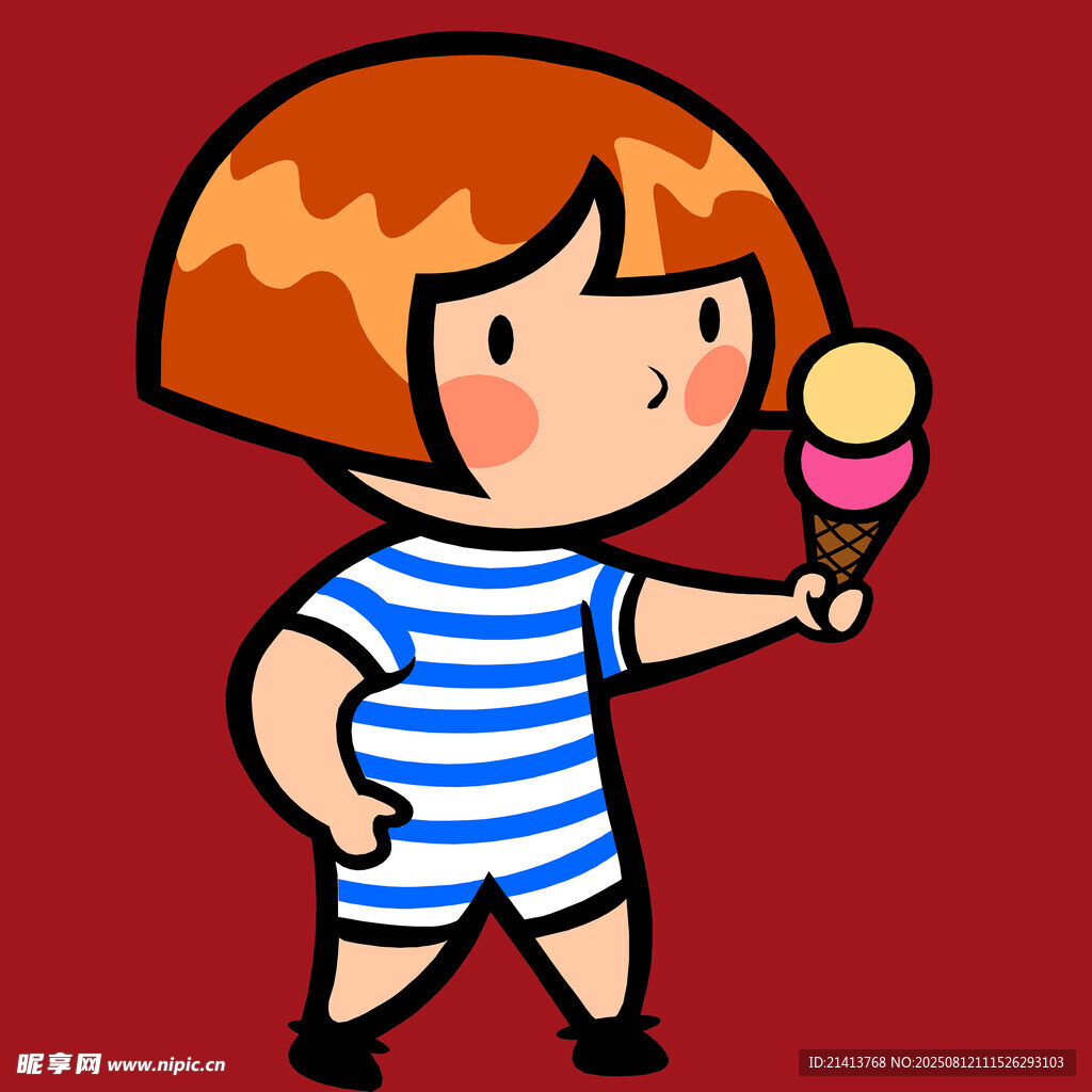 手持冰淇淋的条纹装女孩